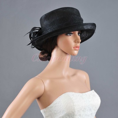Newest Ladies Church Hat Kentucky Derby Hat Sinamay Wide Brim Wedding Black Hat  eb-97959939